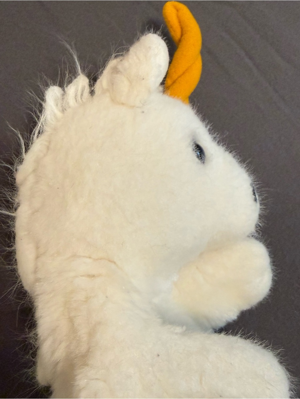 White Unicorn Hand Puppet Plush Soft Fuzzy Wool-Like Fur 12”